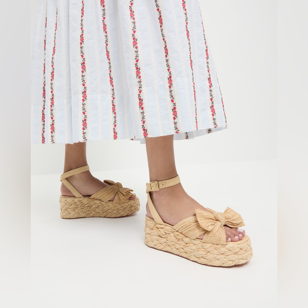 $350 MSRP | Loeffler Randall - Gaby Pleated Bow Espadrilles | Natural | US 6